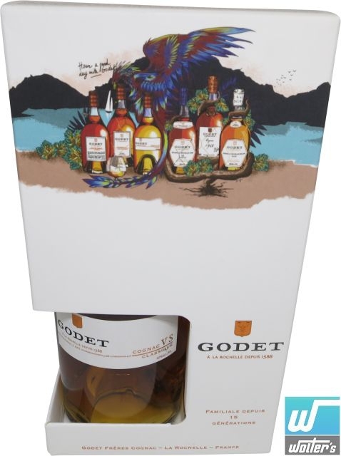 Godet V.S. Classique Cognac 70cl GP mit 2 Gläsern Godet V.S. Classique Cognac 70cl GP mit 2 Gläsern